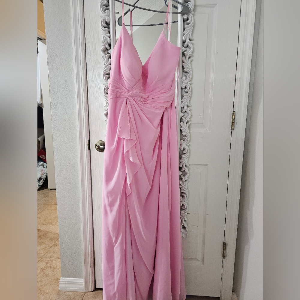 Azazie Emerald Candy Pink A-Line Ruffled Chiffon Dress Size 16
